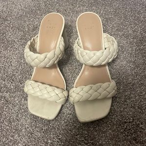 White braided chunky heels